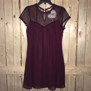 NWT Burgundy Mini Dress-Dotted Lace & Velvet Trim